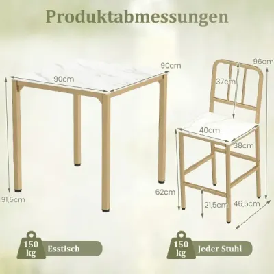Barevná 5dílná jídelní souprava, kovový rám, industriální styl, 4 barové židle, prostorově úsporná, do jídelny, zlatá a bílá