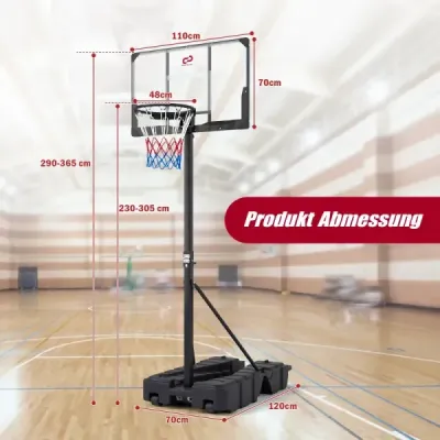Výškově nastavitelný basketbalový koš 230-305 cm s kolečky pro děti i dospělé, černý