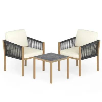 3dílná bistro sada, pletené provazy s polštáři, na balkon, terasu, do zahrady, béžová