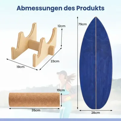 Balanční deska, dřevěný korkový stojan na válečky pro svaly středu těla, skateboard, hokej, snowboard, surfování, trénink, modrá