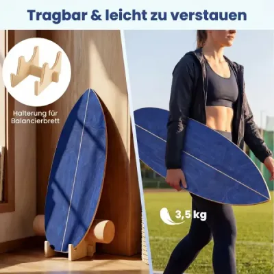 Balanční deska, dřevěný korkový stojan na válečky pro svaly středu těla, skateboard, hokej, snowboard, surfování, trénink, modrá