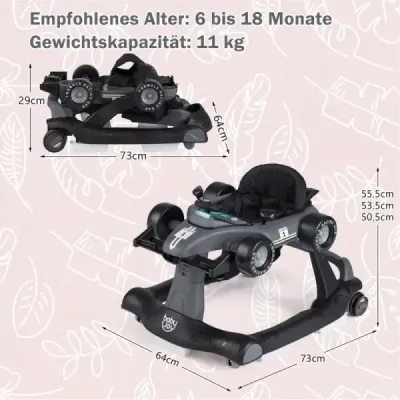Chodítko 4 v 1, skládací s nastavitelnou výškou, nosnost 15 kg, tmavě šedé