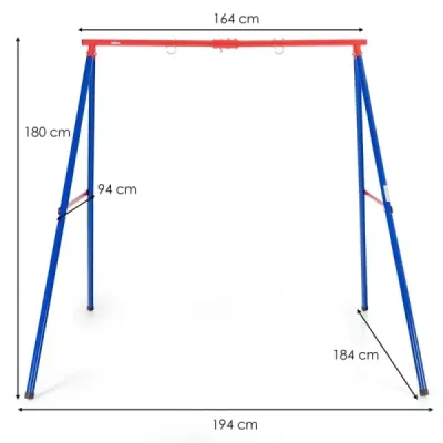Robustní kovový rám na houpačku Rám na zahradní houpačku ve tvaru A 194 x 184 x 180 cm červená + modrá