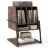 Stojan na gramofon s širokou deskou a 4 přepážkami, stolek na vinylové desky, hnědý