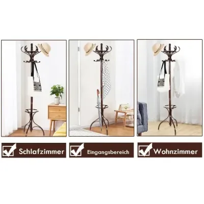 Věšák na kabáty Věšák na kabáty s 12 háčky Brown/black/natural-natural