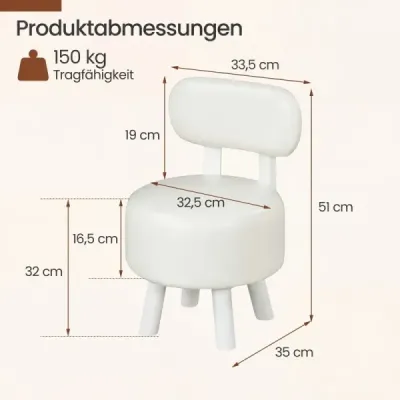 Podnožka s opěradlem, umělá kůže, dřevěné nohy, nosnost 150 kg, 33,5 x 35 x 51 cm, bílá