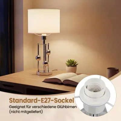 Stolní lampa, noční/stolní lampa s objímkou ​​E27, stínidlo z lněné tkaniny a dekorativní koule