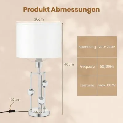 Stolní lampa, noční/stolní lampa s objímkou ​​E27, stínidlo z lněné tkaniny a dekorativní koule