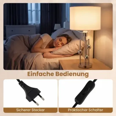 Stolní lampa, noční/stolní lampa s objímkou ​​E27, stínidlo z lněné tkaniny a dekorativní koule