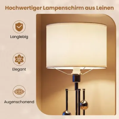 Stolní lampa, noční/stolní lampa s objímkou ​​E27, stínidlo z lněné tkaniny a dekorativní koule