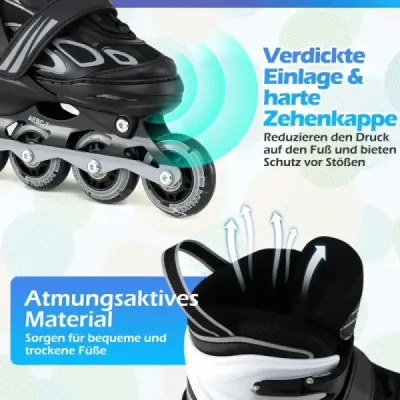 Dětské kolečkové brusle, 4 nastavitelné velikosti, inline brusle se svítícími kolečky, velikost S (EU 27-31)