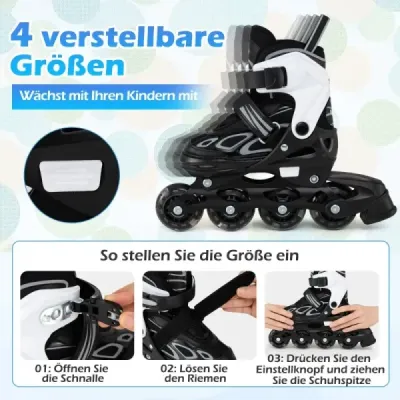 Dětské kolečkové brusle, 4 nastavitelné velikosti, inline brusle se svítícími kolečky, velikost M (EU 32-36)