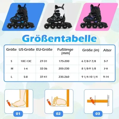 Dětské kolečkové brusle, 4 nastavitelné velikosti, inline brusle se svítícími kolečky, velikost M (EU 32-36)