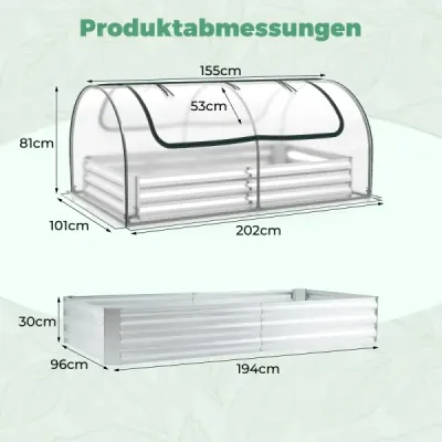 Skleník 3 v 1 s vyvýšeným záhonem, kovovým květináčem a PVC fólií - obdélníkový chladicí rám