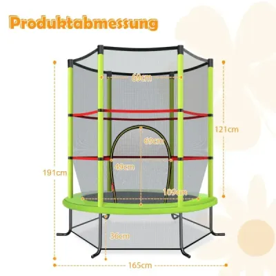 Zahradní trampolína Ø165 cm s ochrannou sítí, nosnost trampolíny až 135 kg, zelená
