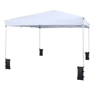 Skládací pavilon 290 x 290 cm, výškově nastavitelný, s příslušenstvím pro kempování a pláž, bílý