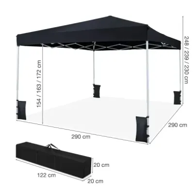 Výsuvný pavilon 290 x 290 cm, výškově nastavitelný s příslušenstvím pro kempování na pláži, černý