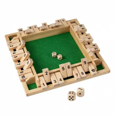 Hra Shut The Box pro 2-4 hráče, kostková hra se 2 kostkami a robustní klapkou z borovicového dřeva, přírodní