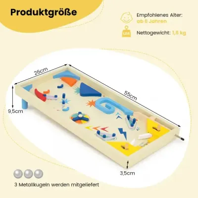Dřevěný pinballový automat s otočnou tyčí a 3 kuličkami. Dovednostní hra pro děti od 6 let. Barevný.