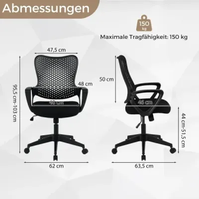 Ergonomická kancelářská židle s prodyšným síťovaným opěradlem, výškově nastavitelná otočná židle, černá