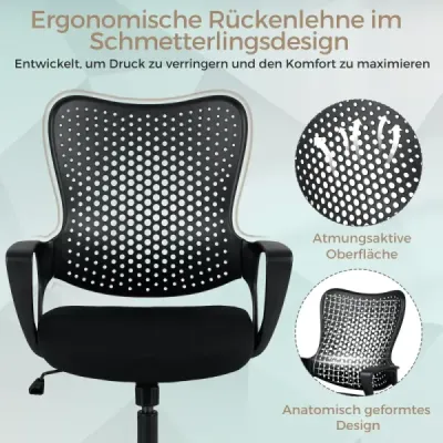 Ergonomická kancelářská židle s prodyšným síťovaným opěradlem, výškově nastavitelná otočná židle, černá