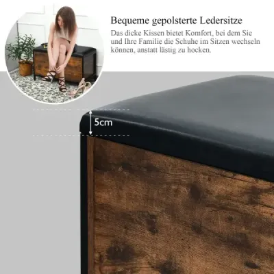 Botník s úložným prostorem a polstrovaným sedákem, úložná truhla, nosnost až 150 kg, rustikálně hnědá.