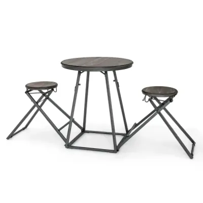JV10424GR+  Barový stůl s barovou židlí souprava barových stolů pro 2 osoby skládací 206,5 x 77,5 x 90 cm rustikální hnědá SKLADEM