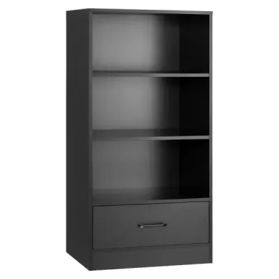 JV10665DK   4-úrovňový úložný regál Dřevěný regál se zásuvkou Regál na knihy 60 x 38 x 120 cm Černý SKLADEM