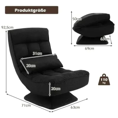 HV10469BK  360° otočná židle s opěradlem a bederním polštářem Židle Lazy Sofa Black SKLADEM