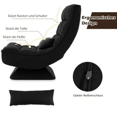 HV10469BK  360° otočná židle s opěradlem a bederním polštářem Židle Lazy Sofa Black SKLADEM