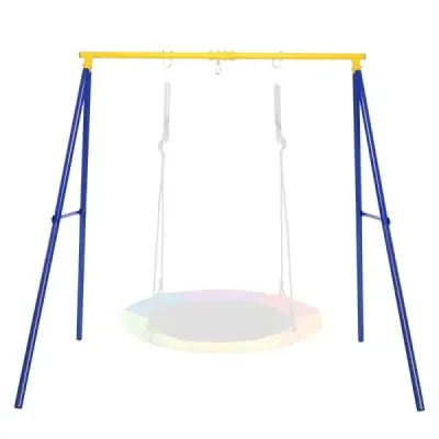 NP10554YE  Robustní kovový houpací rám A-rám zahradní houpačky 194 x 184 x 180 cm Modrá + žlutá SKLADEM