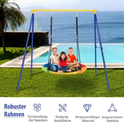 NP10554YE  Robustní kovový houpací rám A-rám zahradní houpačky 194 x 184 x 180 cm Modrá + žlutá SKLADEM