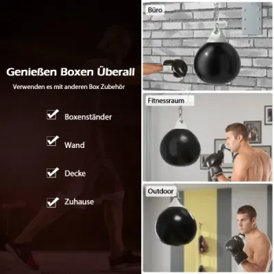 SP37882BK ?45 cm Vodní boxovací pytel 50 kg Boxovací boxovací pytel s nastavitelným kovovým řetězem černý SKLADEM