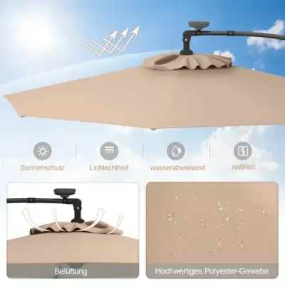 NP11558CF 300 cm slunečník s 32 solárními LED světly a kličkou Zahradní slunečník Parasol hnědý SKLADEM