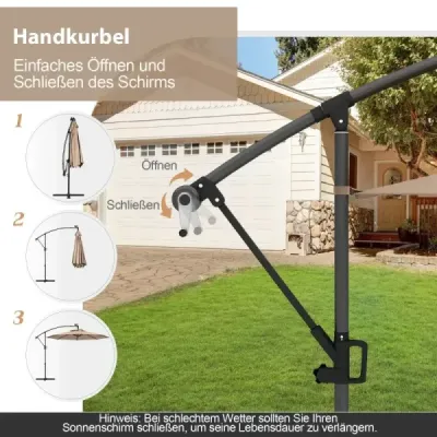 NP11558CF 300 cm slunečník s 32 solárními LED světly a kličkou Zahradní slunečník Parasol hnědý SKLADEM