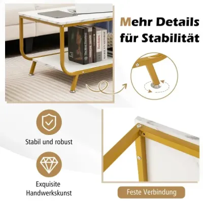 HV10459WH  Mramorový konferenční stolek Obdélníkový konferenční stolek se 2 patry 105 x 55 x 46,5 cm bílý SKLADEM