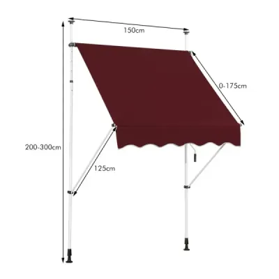 Kopie 150 cm široká svěrná markýza bez vrtání Balkónová markýza odolná proti UV záření Výškově nastavitelná markýza Červená