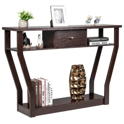 HW60291CF Konzolový stolek do předsíně se zásuvkou a policí 120 x 30 x 81 cm hnědý SKLADEM
