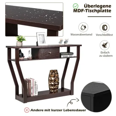 HW60291CF Konzolový stolek do předsíně se zásuvkou a policí 120 x 30 x 81 cm hnědý SKLADEM