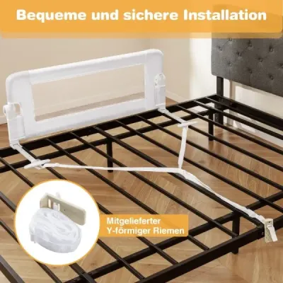 BS10043WH  Bezpečnostní zábrana na postel pro batolata s měkkou pěnou s páskem 105 x 40 x 42 cm Bílá SKLADEM