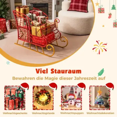 CM25144 Kovový koš na sáně Santa 2-úrovňové dárkové skladování sáně slavnostní dekorativní sáně vozík červená SKLADEM