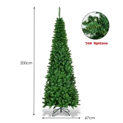 CM22071DE  200 cm tenký vánoční stromek s teplými bílými LED diodami Umělý vánoční stromek zelený SKLADEM