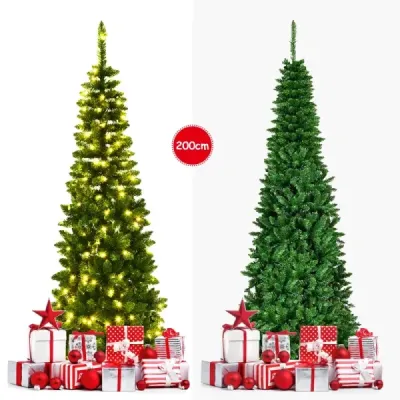 CM22071DE  200 cm tenký vánoční stromek s teplými bílými LED diodami Umělý vánoční stromek zelený SKLADEM