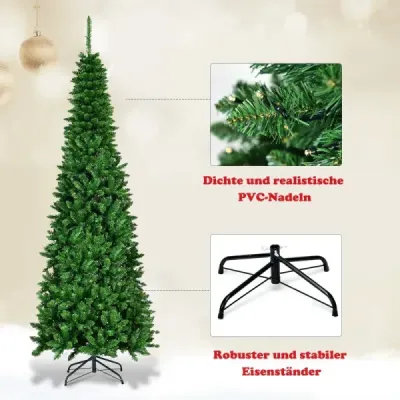 CM22071DE  200 cm tenký vánoční stromek s teplými bílými LED diodami Umělý vánoční stromek zelený SKLADEM