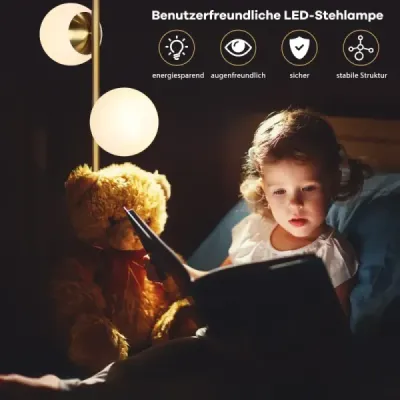EP24737DE 2-světelná stojací lampa z matného skla se 2 žárovkami a nožním vypínačem Moderní stojací lampa Golden SKLADEM