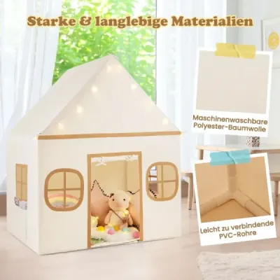 TP10428BE  Dětský vnitřní stan Playhouse s hvězdnými světly a polstrovanou podložkou béžová + hnědá SKLADEM