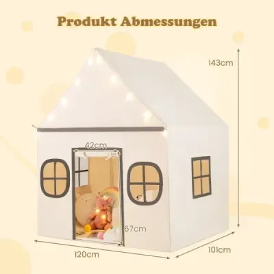TP10428BE  Dětský vnitřní stan Playhouse s hvězdnými světly a polstrovanou podložkou béžová + hnědá SKLADEM