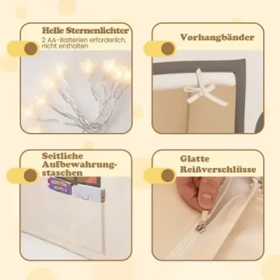 TP10428BE  Dětský vnitřní stan Playhouse s hvězdnými světly a polstrovanou podložkou béžová + hnědá SKLADEM