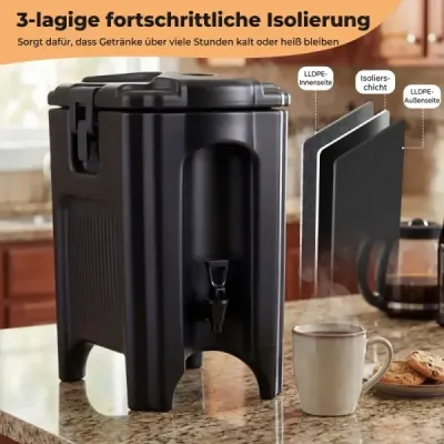 16,5 l dávkovač nápojů s kohoutkem, dávkovač teplých a studených nápojů, stohovatelná termoska, černá