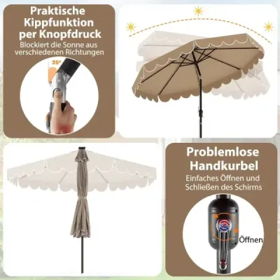 3 m zahradní slunečník s 24 LED diodami, sklopný, 8 žeber, do zahrady a na terasu, hnědý